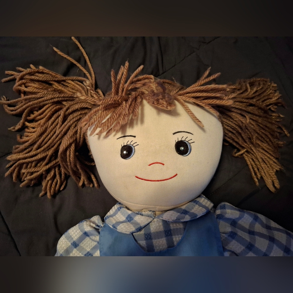 Adorable Blue Plaid Dress Rag Doll - Picture 2 of 3
